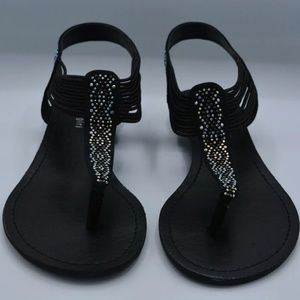 Madden girl - Teager - Embellished Black Fabric Flat Thong Sandal - 10